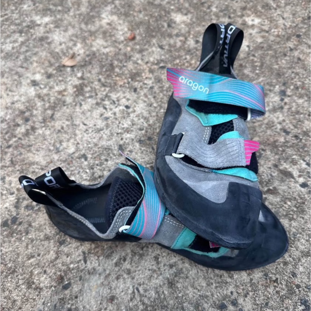 La Sportiva climbing shoes - Gray, Pink, and Teal